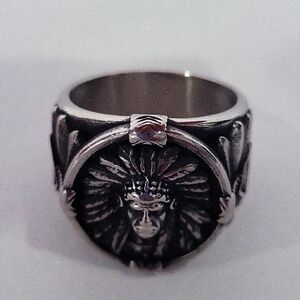 889- Native American Chief Handmade Men's Ring Size 10 NWT